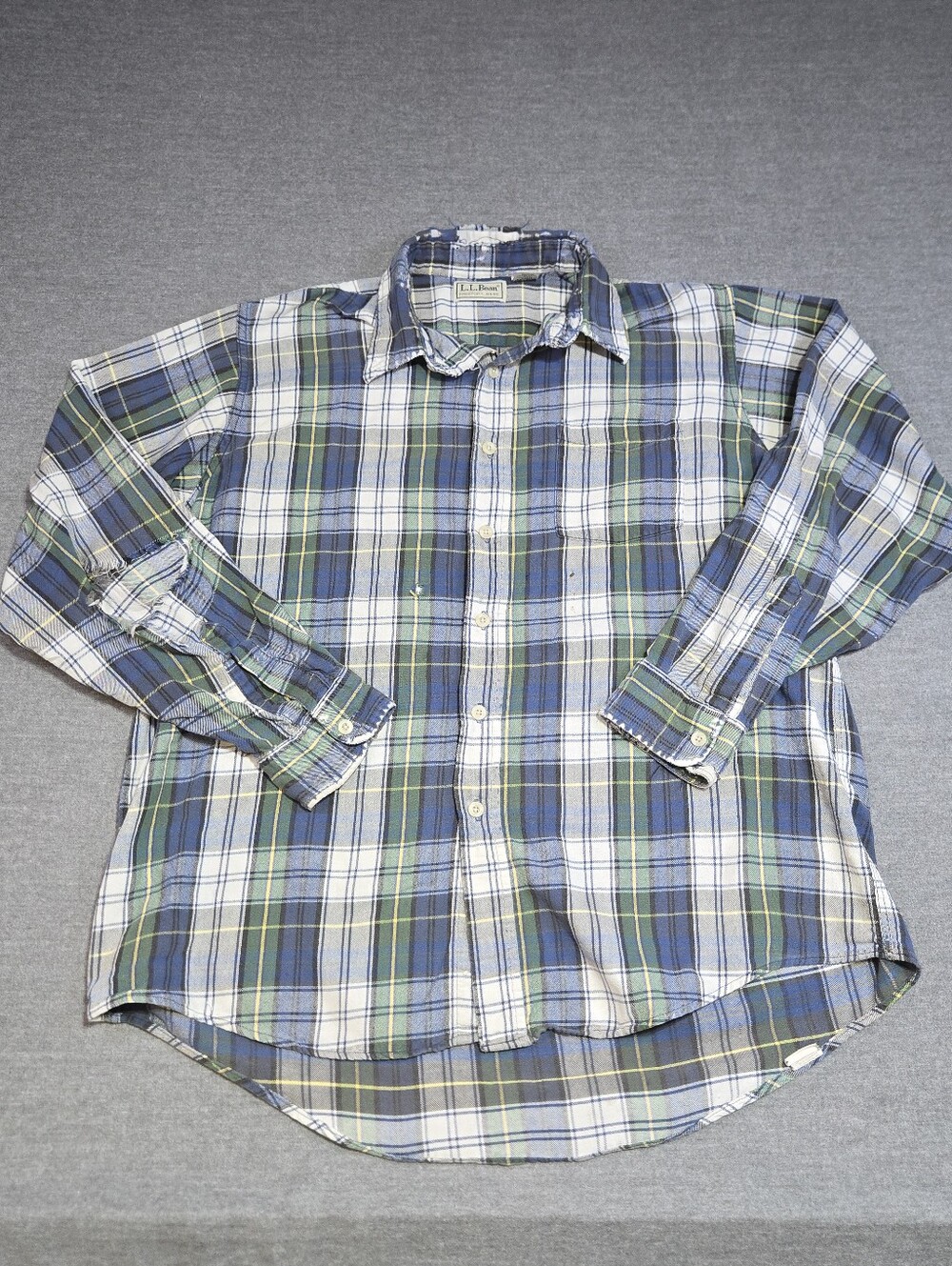 Vintage USA Made L.L.Bean Plaid Flannel Shirt Large Thrashed Distressed Worn-In